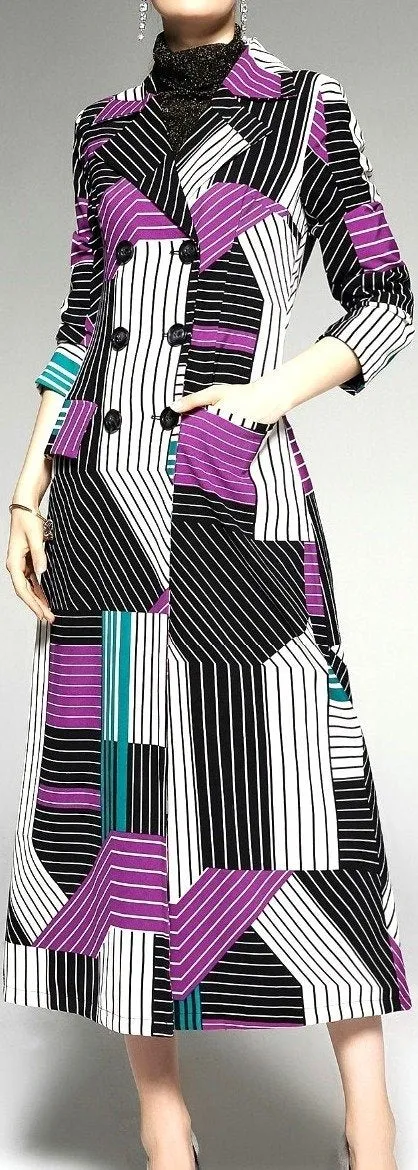 Multi Colored Long Geometric Trench Coat