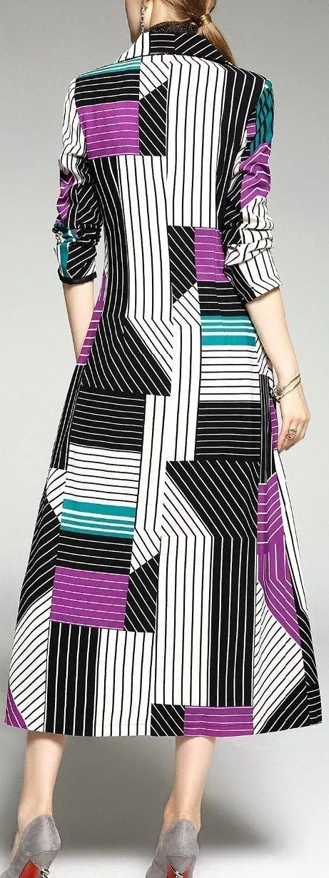Multi Colored Long Geometric Trench Coat