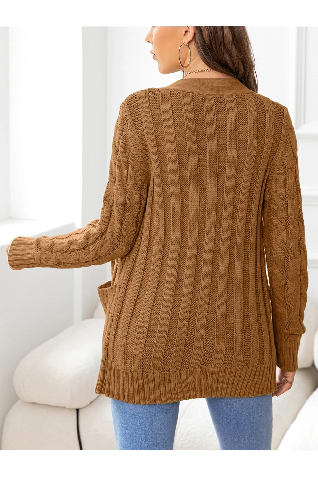 NicholesGifts Women Button Down Cable-Knit Cardigan