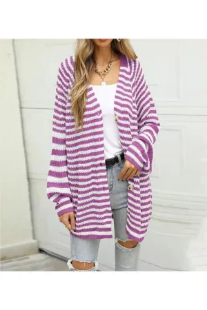 NicholesGifts Women Striped Button Down Long Sleeve Cardigan