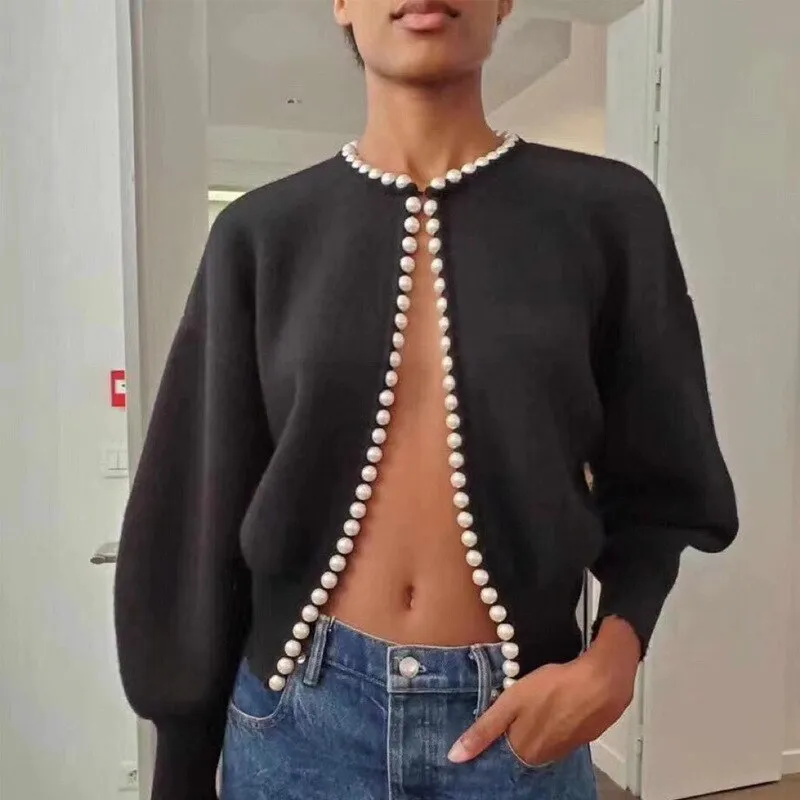 'Pearl Buttons' Black Cardigan