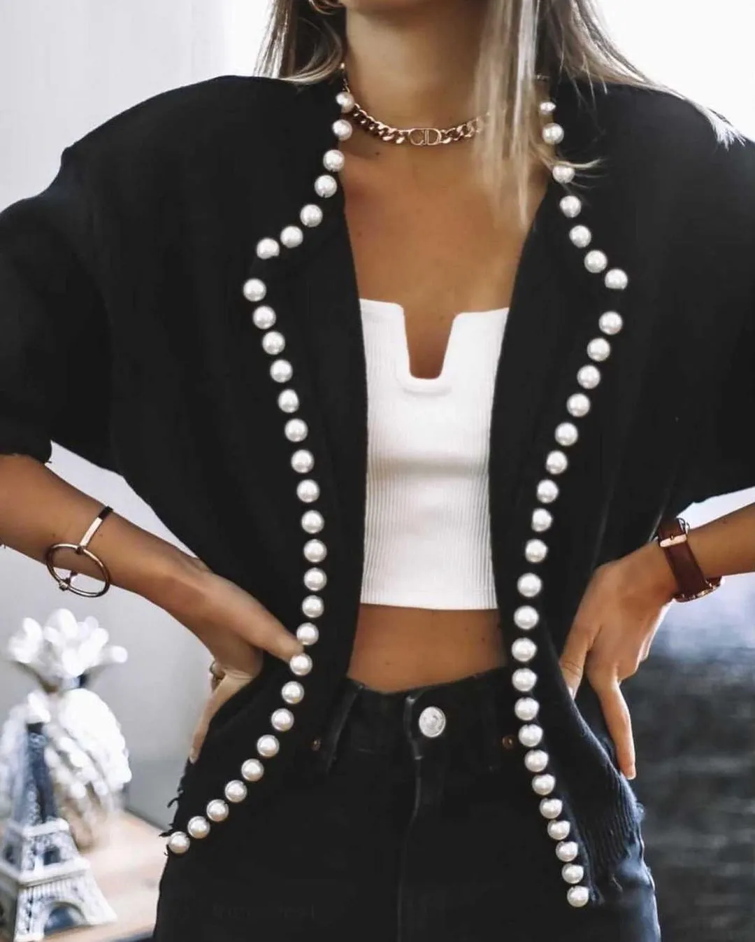 'Pearl Buttons' Black Cardigan