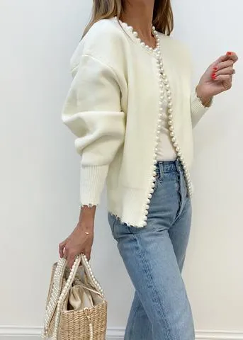 'Pearl Buttons' White Cardigan