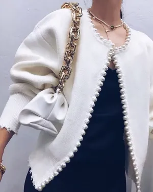 'Pearl Buttons' White Cardigan