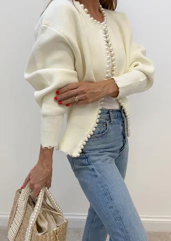 'Pearl Buttons' White Cardigan