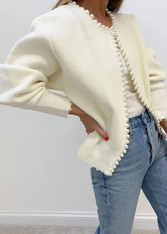 'Pearl Buttons' White Cardigan