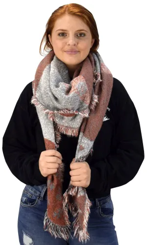 Plaid Tartan Oversized Oblong Cashmere Feel Oblong Blanket Scarves Tan/Burgundy 91