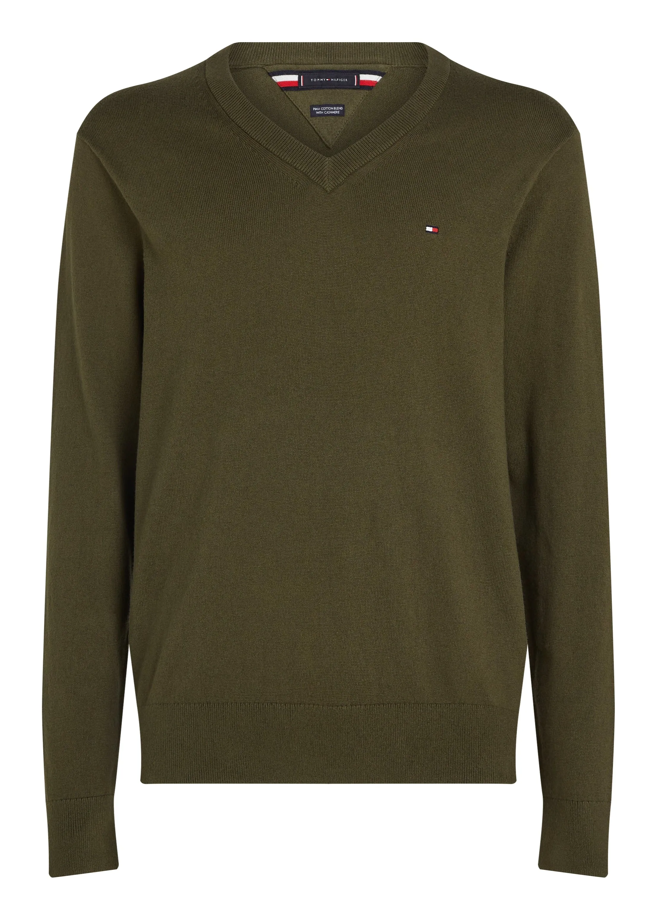 Pull col V Tommy Hilfiger kaki en cachemire