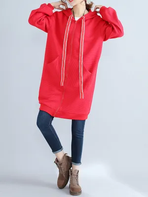 Pure Color Hooded Coats For Women