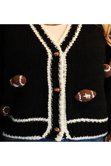 Queen Of Sparkles Black Knitted Football Cardigan
