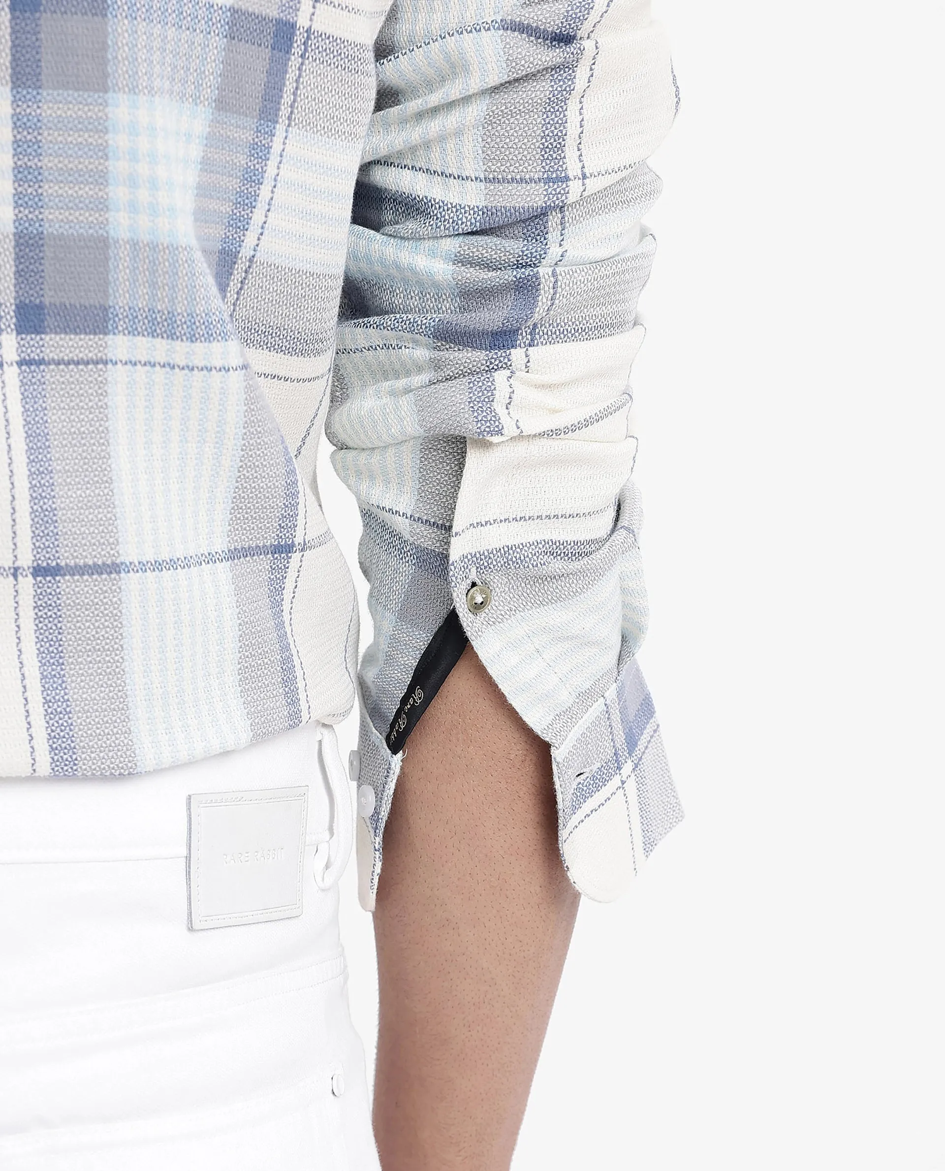 Rare Rabbit Men Senza Off White Cotton Fabric Full Sleeve Button Down Collar Regular Fit Check Shirt