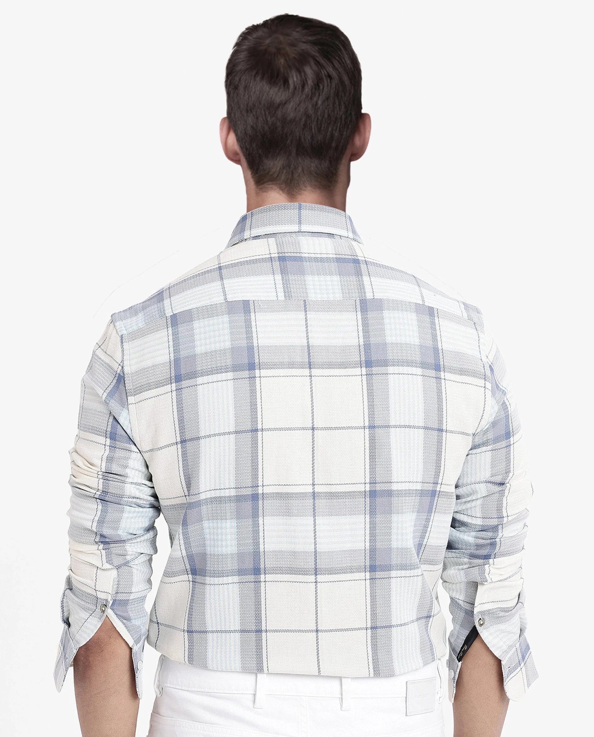 Rare Rabbit Men Senza Off White Cotton Fabric Full Sleeve Button Down Collar Regular Fit Check Shirt