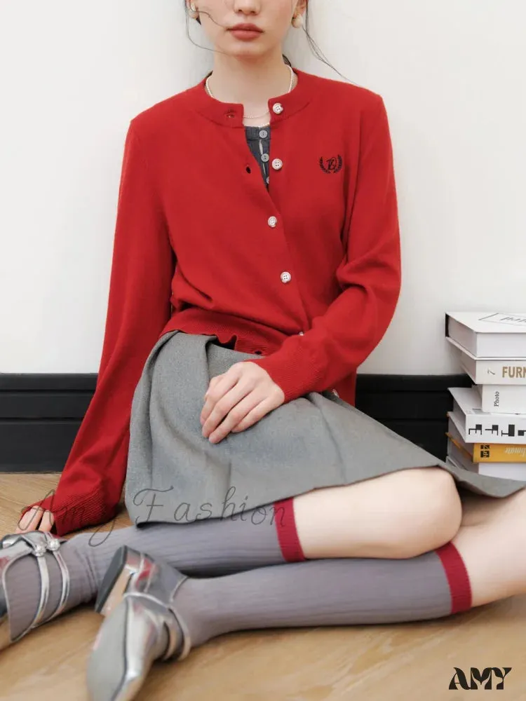 Red Wool Blend Round Neck Christmas Sweater