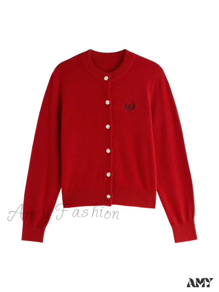Red Wool Blend Round Neck Christmas Sweater