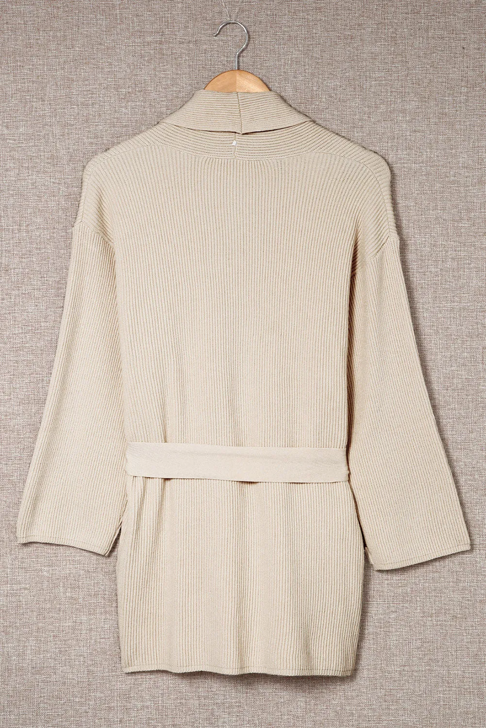 Robe Style Rib Knit Pocketed Cardigan with Belt