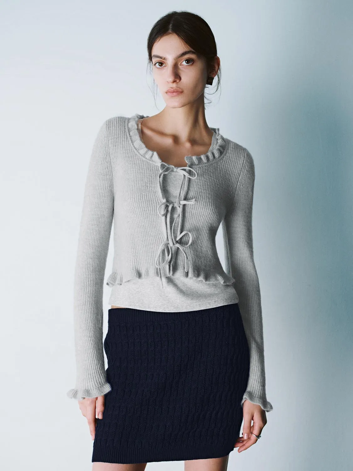 Ruffle Hem Knitted Cardigans