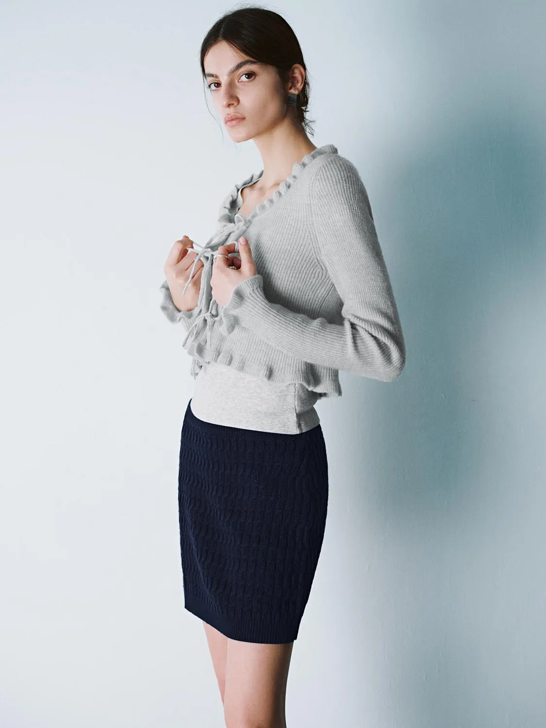 Ruffle Hem Knitted Cardigans