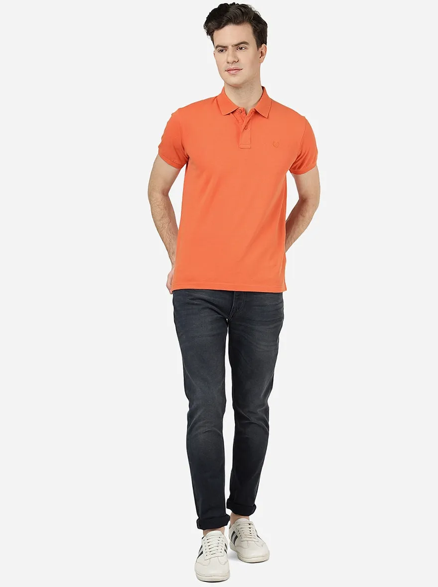 Salmon Solid Slim Fit Polo T-Shirt | Greenfibre