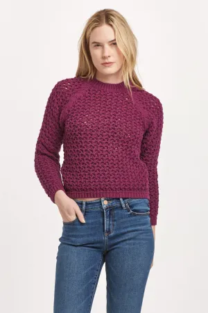 SARAFINA CREW NECK LONG SLEEVE EYELET SWEATER PLUM BERRY