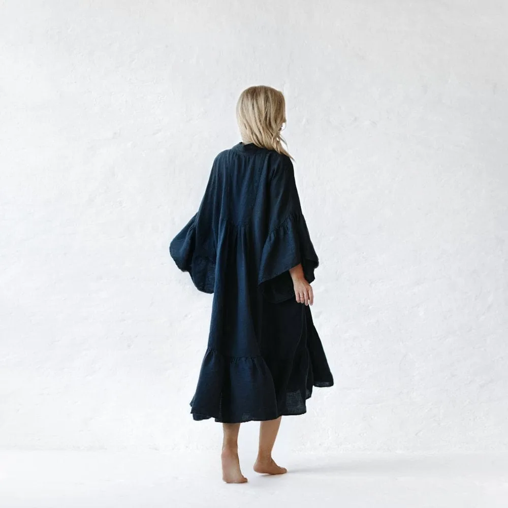 Seaside Tones Linen Sea Dress - Navy