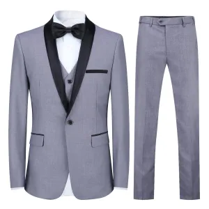 Slim Fit One Button Casual Light Grey 3-Piece Suit
