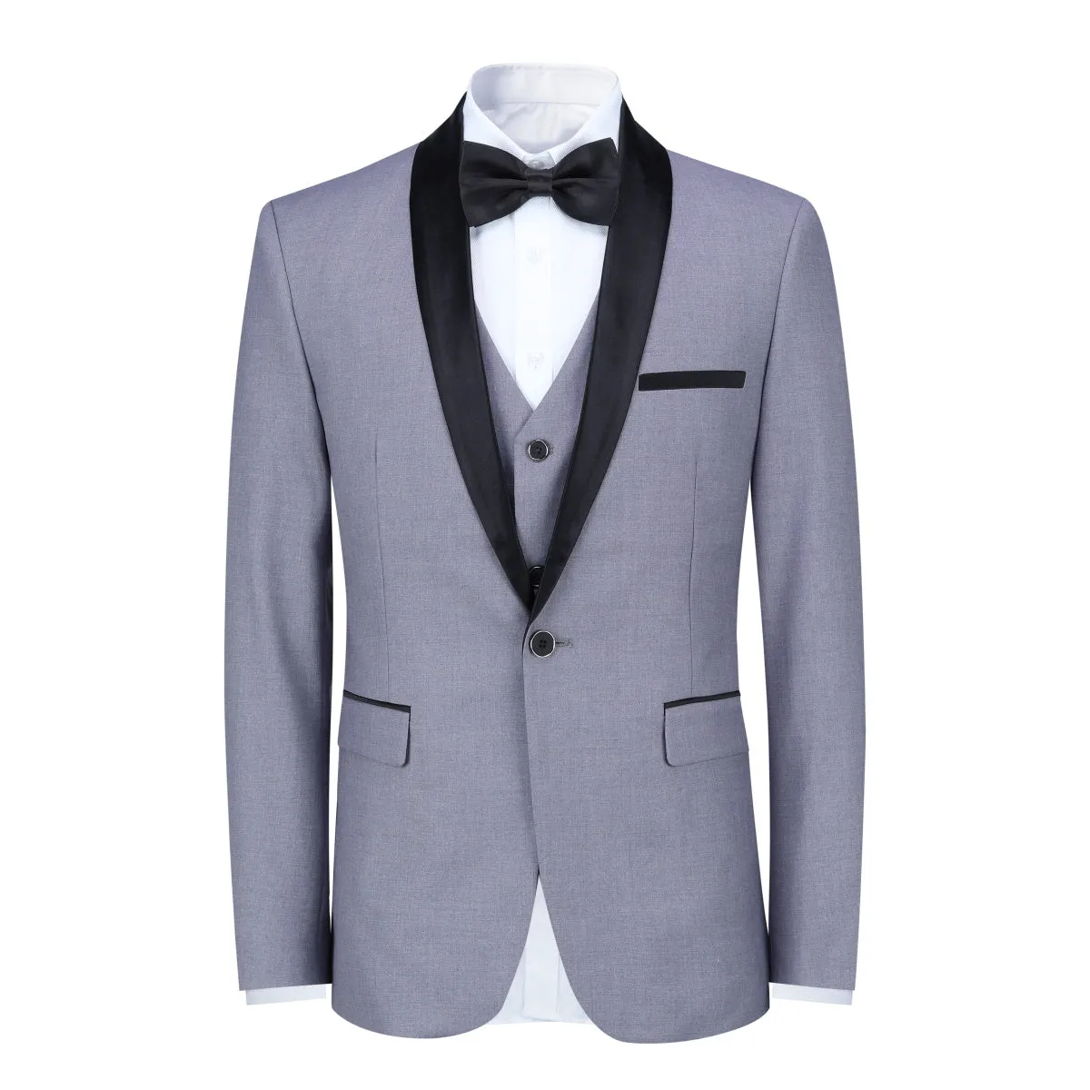 Slim Fit One Button Casual Light Grey 3-Piece Suit