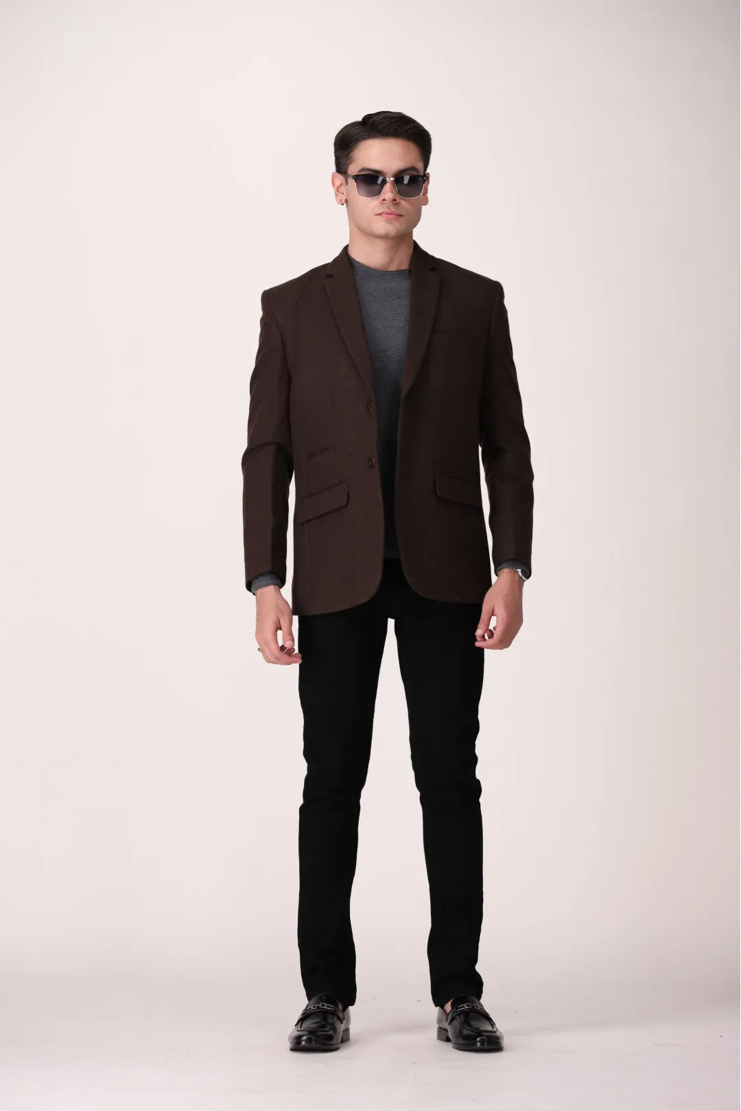 SOLID BROWN  COAT REGULAR FIT