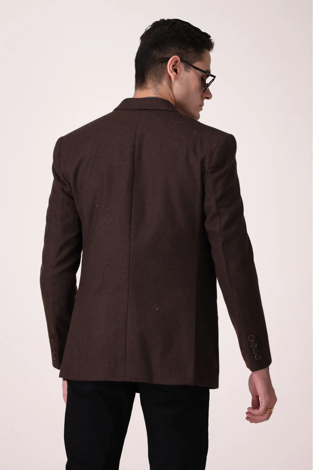 SOLID BROWN  COAT REGULAR FIT