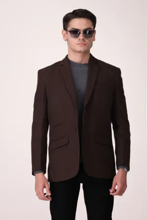 SOLID BROWN  COAT REGULAR FIT