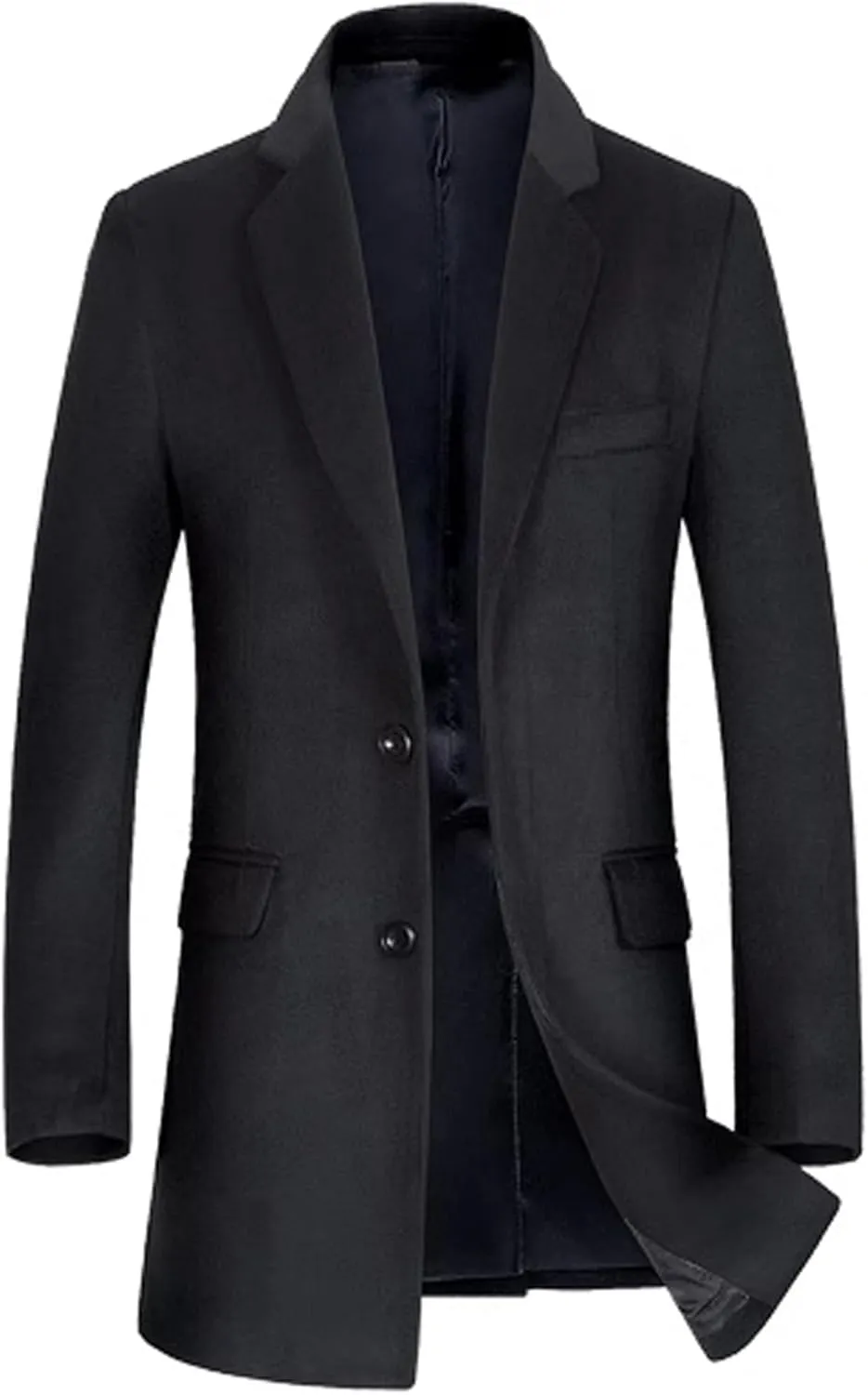 SOMTHRON Men's Mid Long Trench Coat Single Breasted Notched Collar Slim Fit Peacoat Winter Jacket Overcoat