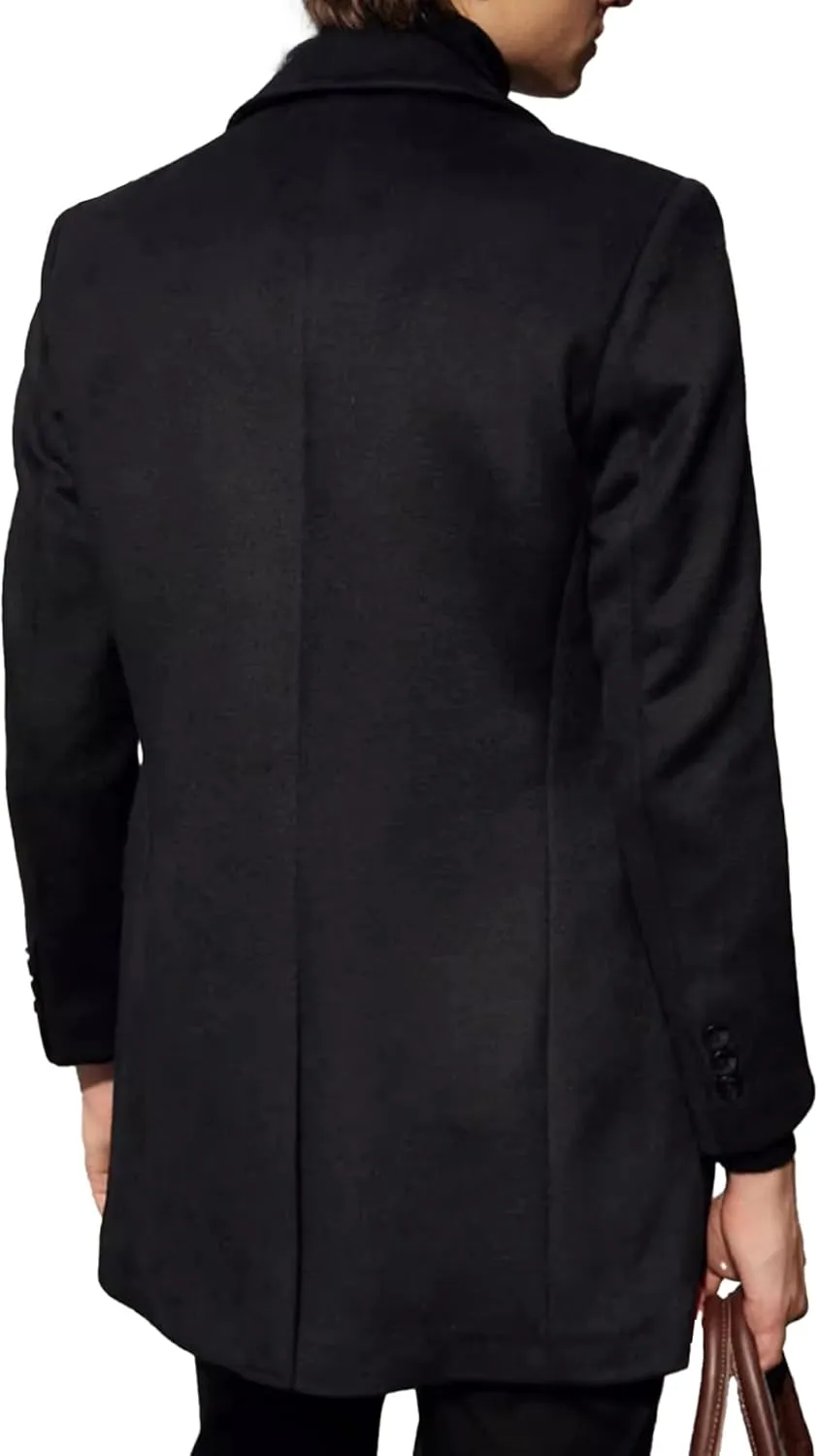 SOMTHRON Men's Mid Long Trench Coat Single Breasted Notched Collar Slim Fit Peacoat Winter Jacket Overcoat