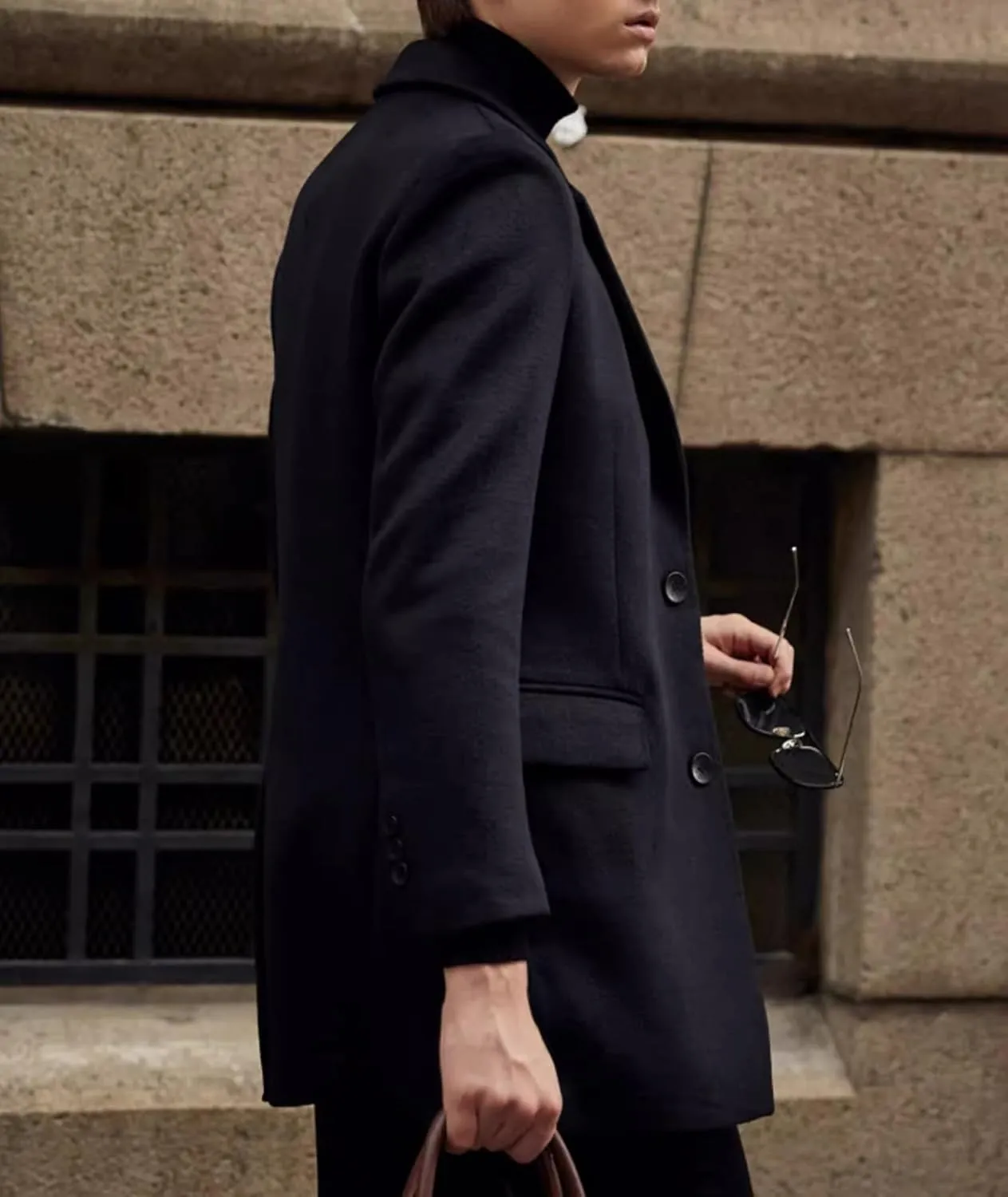 SOMTHRON Men's Mid Long Trench Coat Single Breasted Notched Collar Slim Fit Peacoat Winter Jacket Overcoat