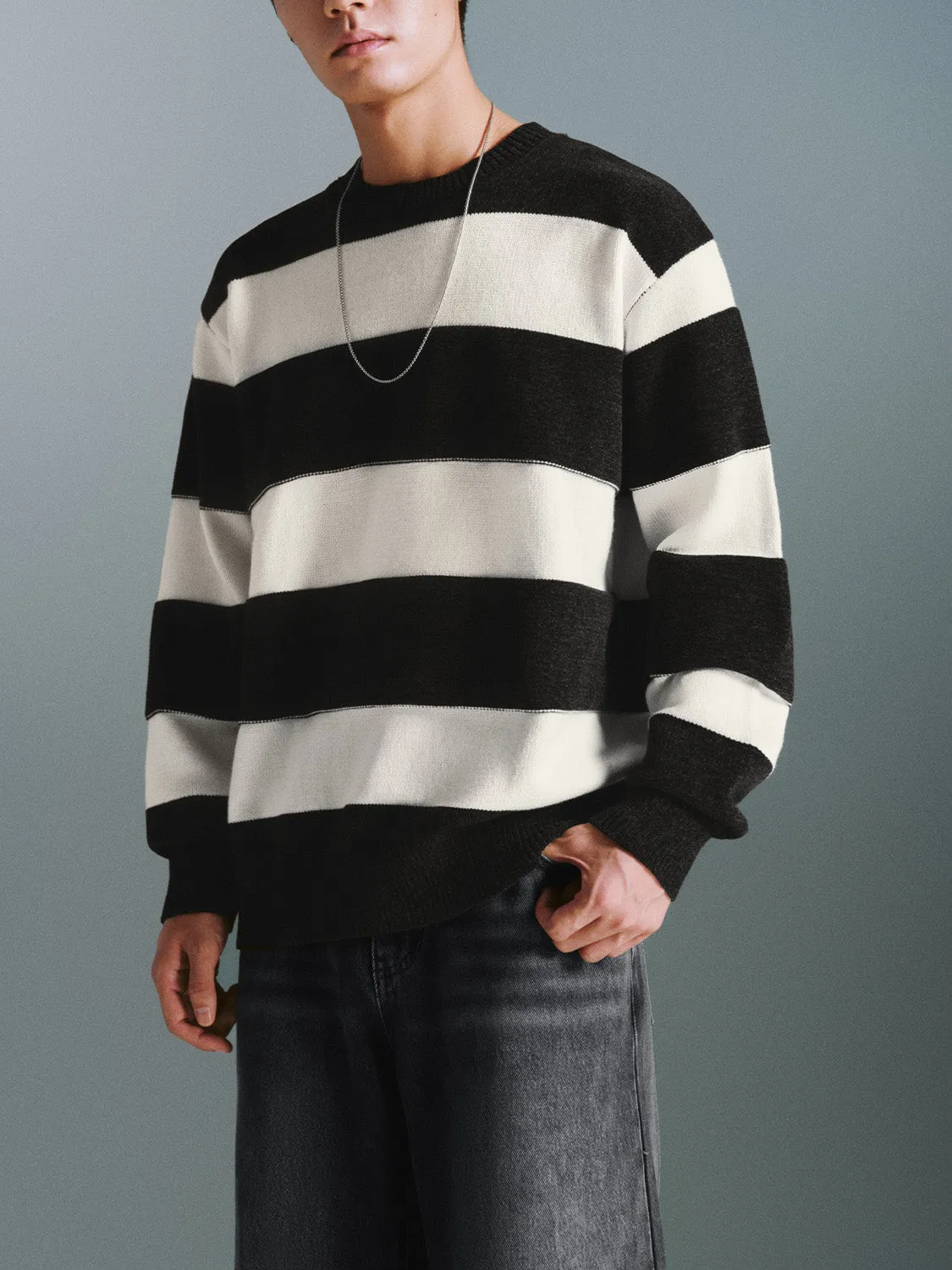 Striped Crew Neck Knitted Cardigans