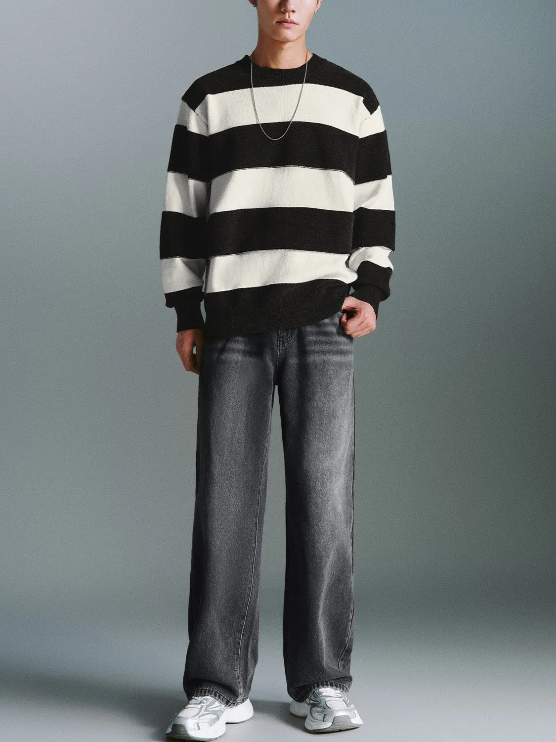 Striped Crew Neck Knitted Cardigans