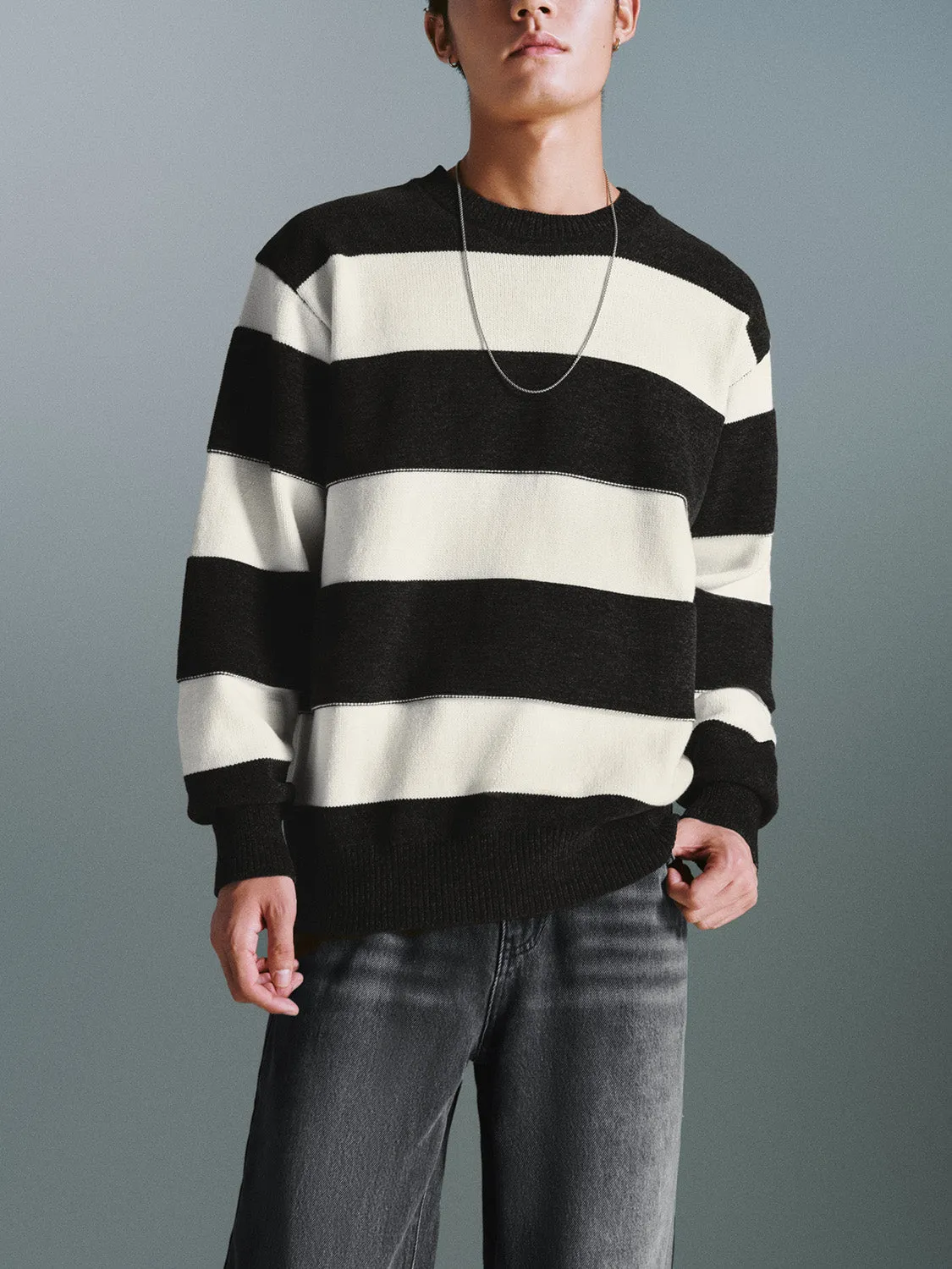 Striped Crew Neck Knitted Cardigans
