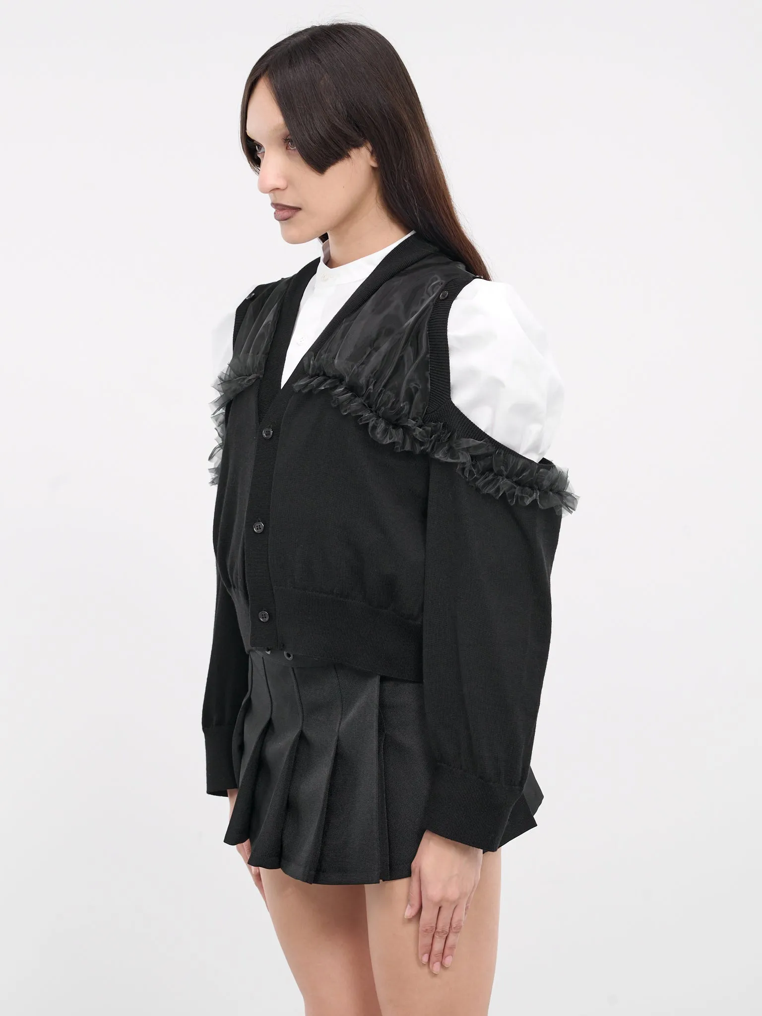 Tulle Overlay Cardigan (3M-N002-051-BLACK)