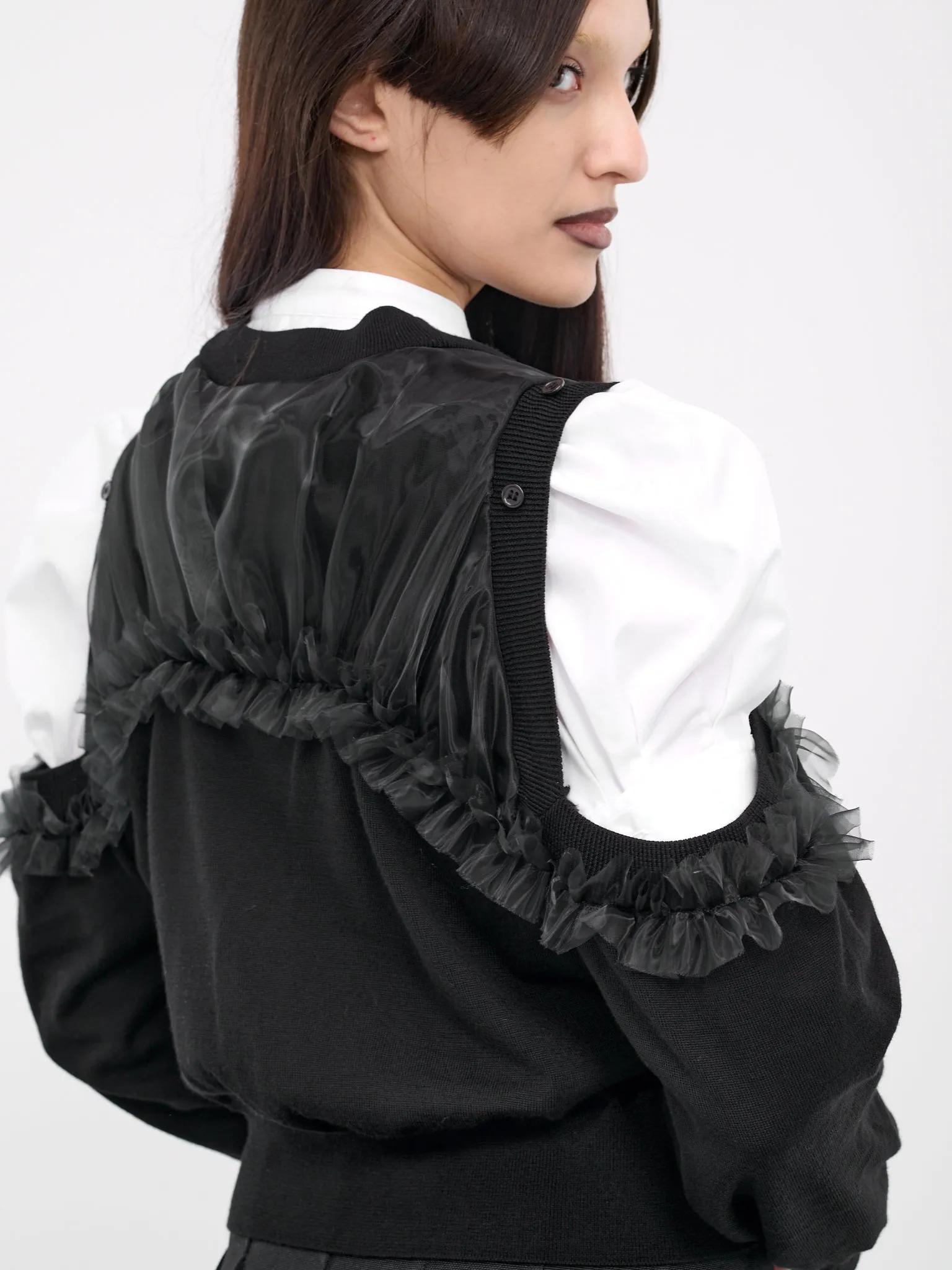 Tulle Overlay Cardigan (3M-N002-051-BLACK)
