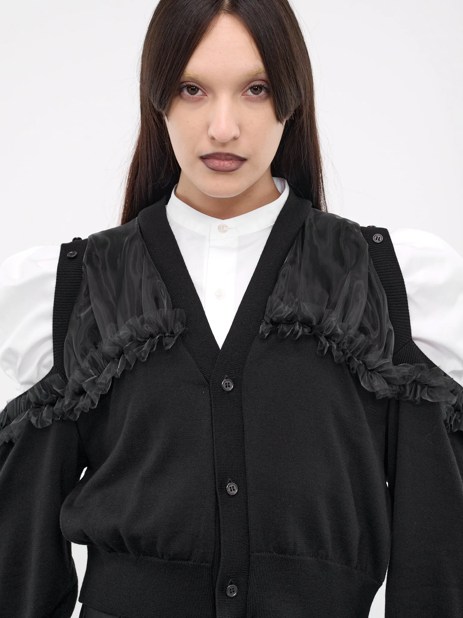 Tulle Overlay Cardigan (3M-N002-051-BLACK)