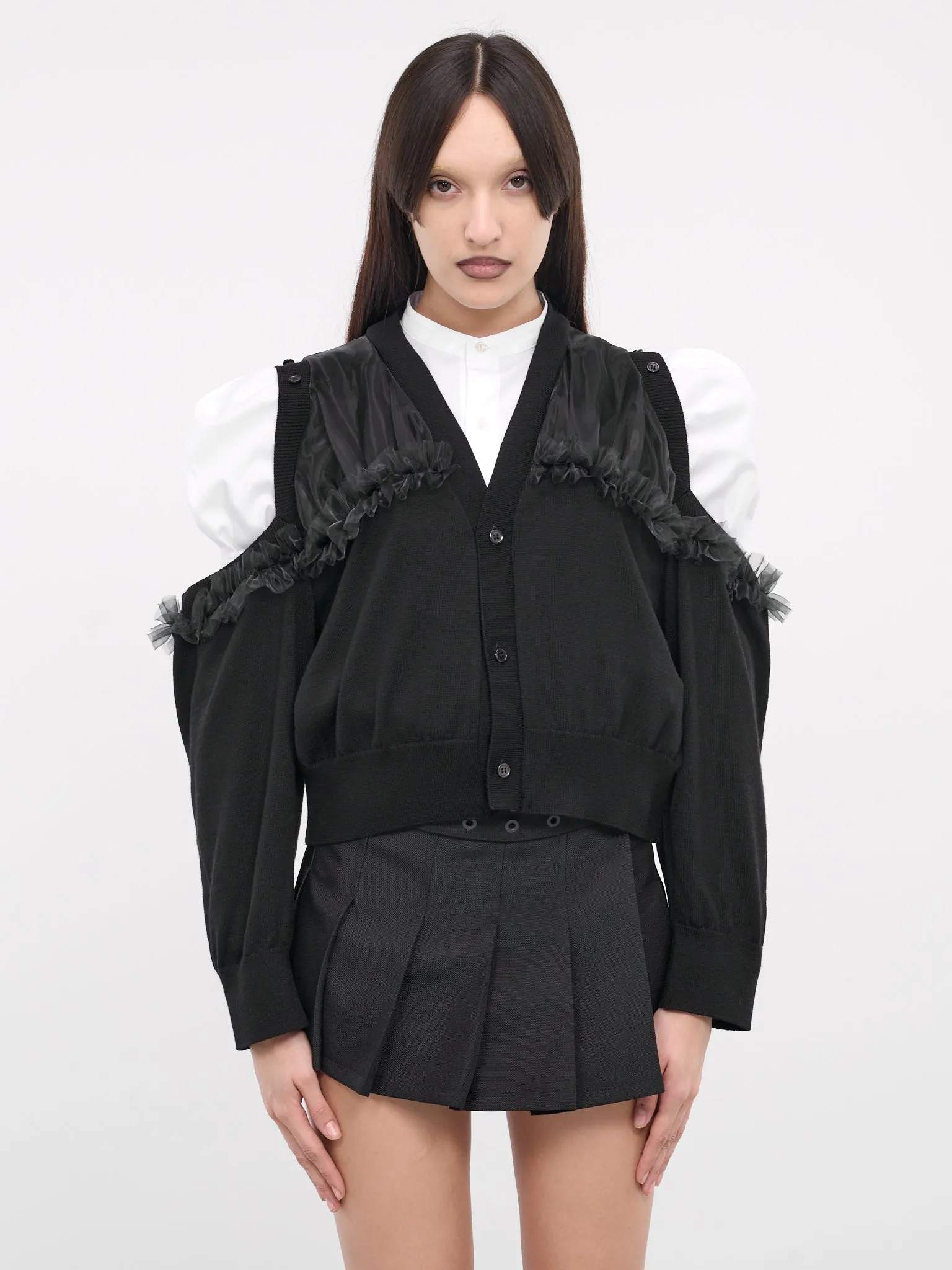 Tulle Overlay Cardigan (3M-N002-051-BLACK)