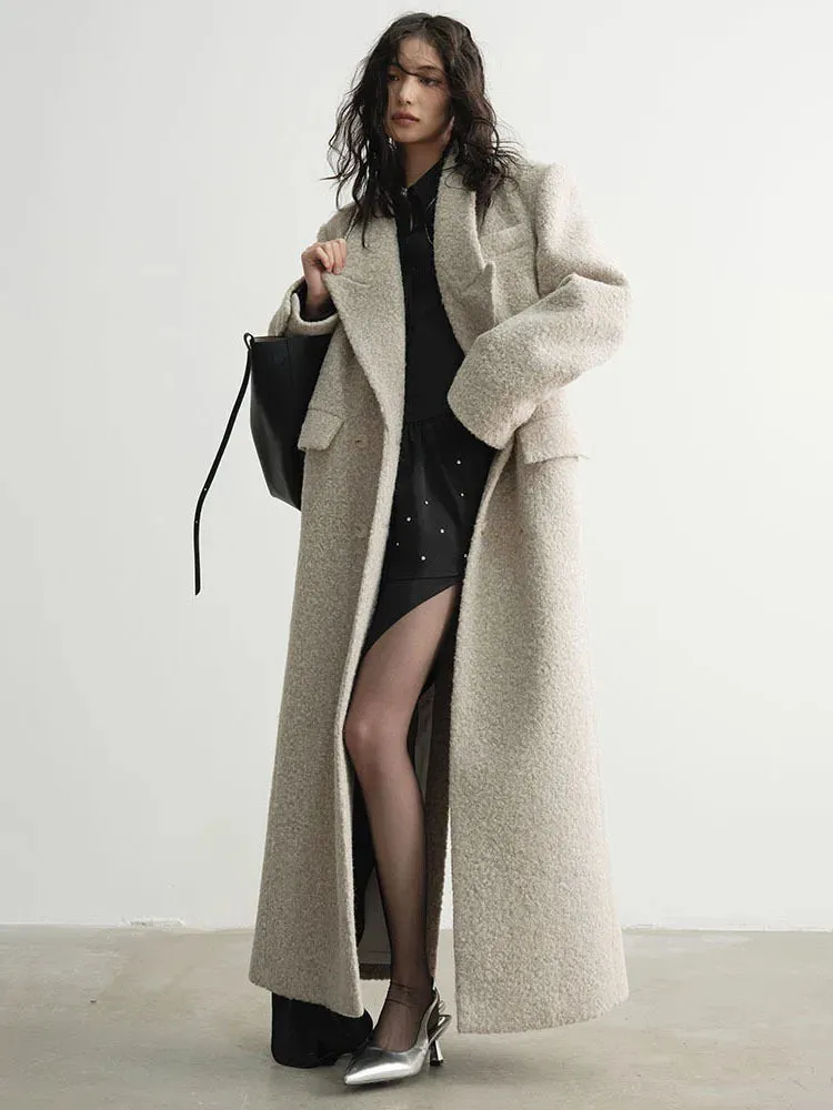 Turn-down Collar Lapel Long Sleeve Woollen Maxi Coat