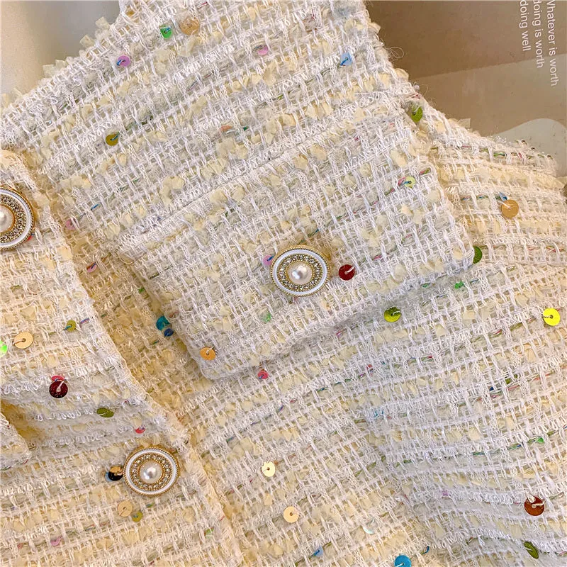 Tweed Sleeveless Cardigan with Pockets