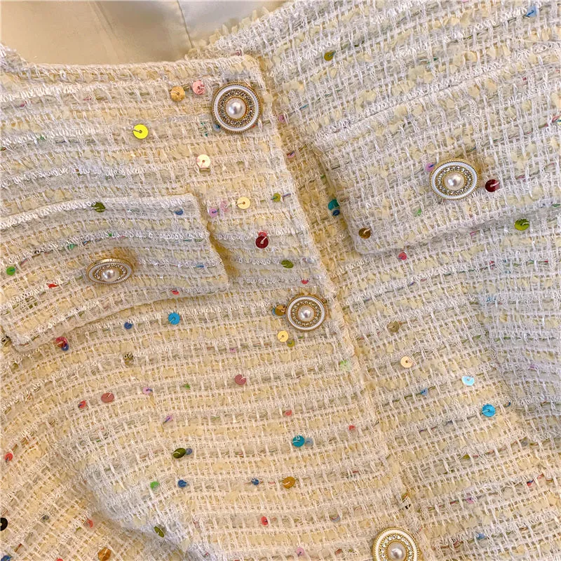 Tweed Sleeveless Cardigan with Pockets