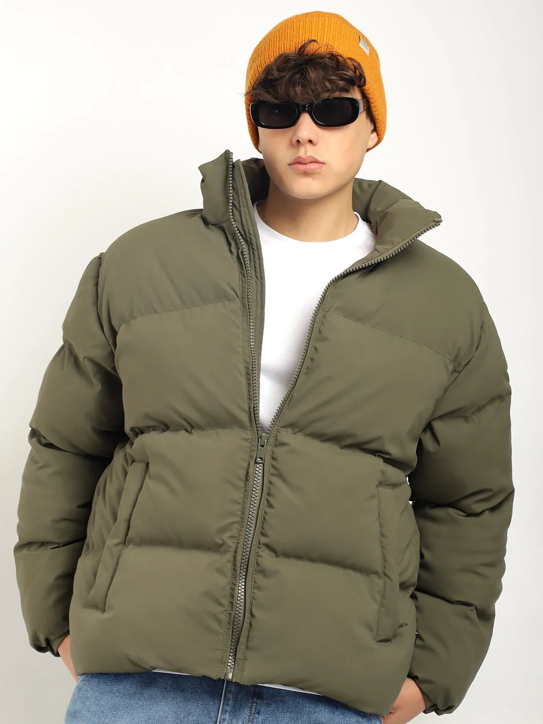 Urban Street Style Mystic Green Oversized Puffer Jacket