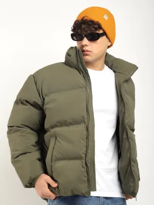 Urban Street Style Mystic Green Oversized Puffer Jacket