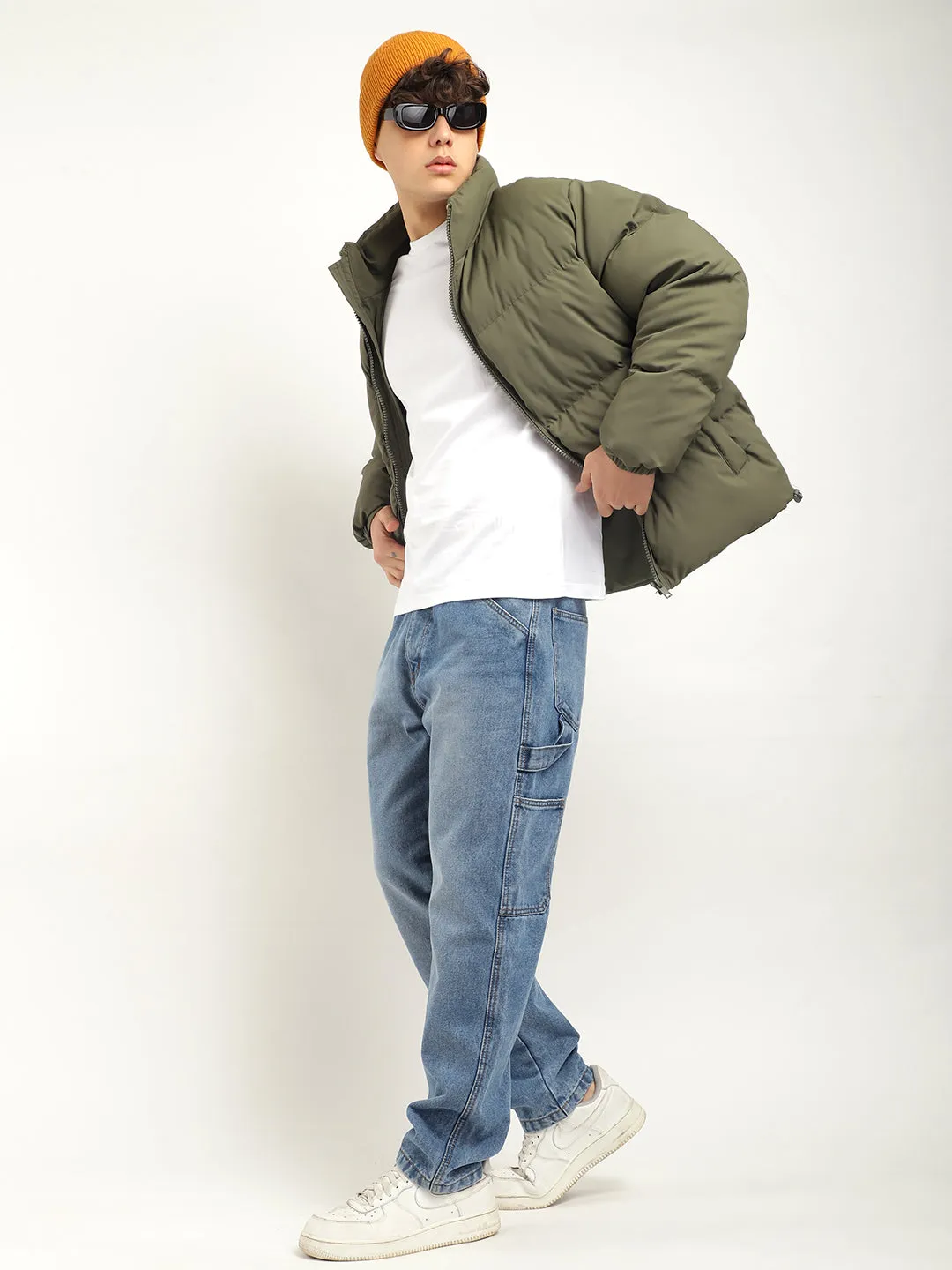 Urban Street Style Mystic Green Oversized Puffer Jacket