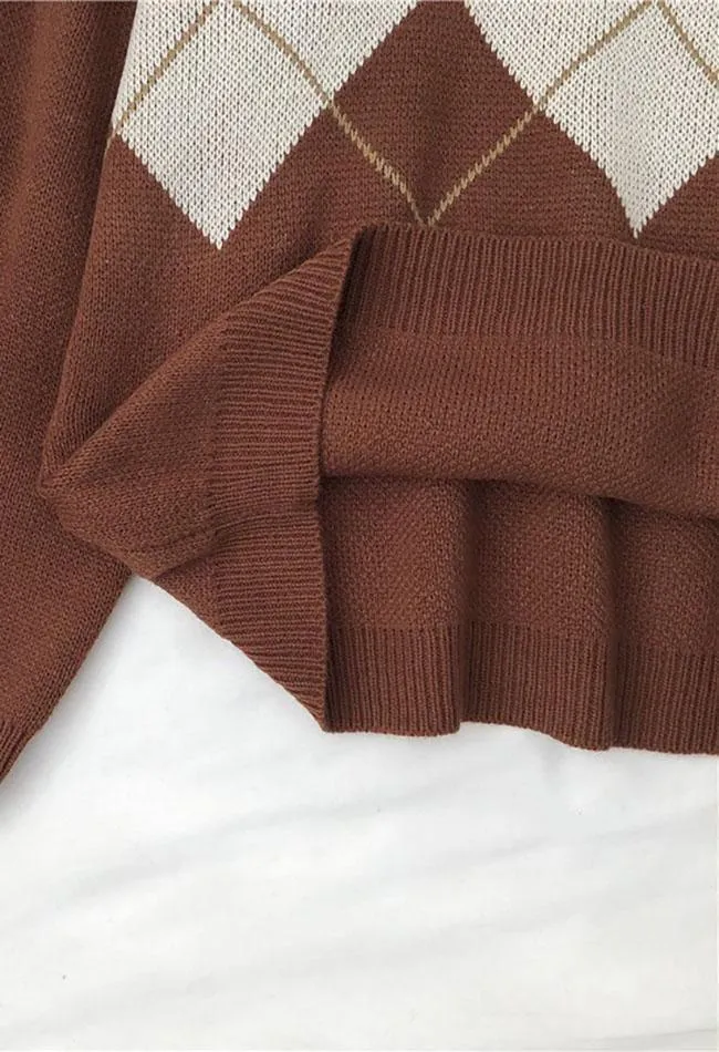 Wenkouban-Spring Casual Outfits Y2K Outfits Vintage Argyle Pullover Sweater