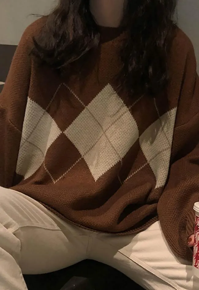Wenkouban-Spring Casual Outfits Y2K Outfits Vintage Argyle Pullover Sweater