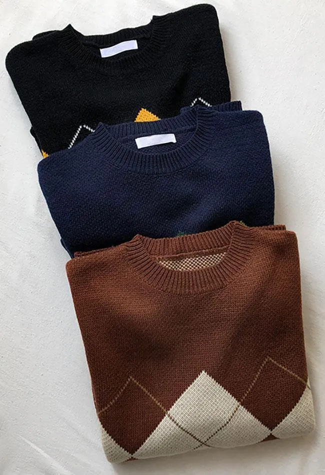 Wenkouban-Spring Casual Outfits Y2K Outfits Vintage Argyle Pullover Sweater