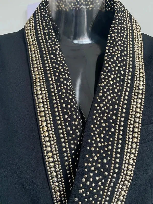 Wenkouban-Winter outfits Christmas Beaded Collar Lace-Up Double Breasted Dressy Blazer