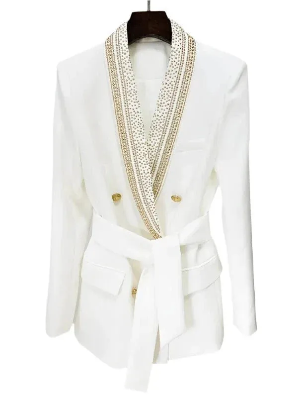 Wenkouban-Winter outfits Christmas Beaded Collar Lace-Up Double Breasted Dressy Blazer